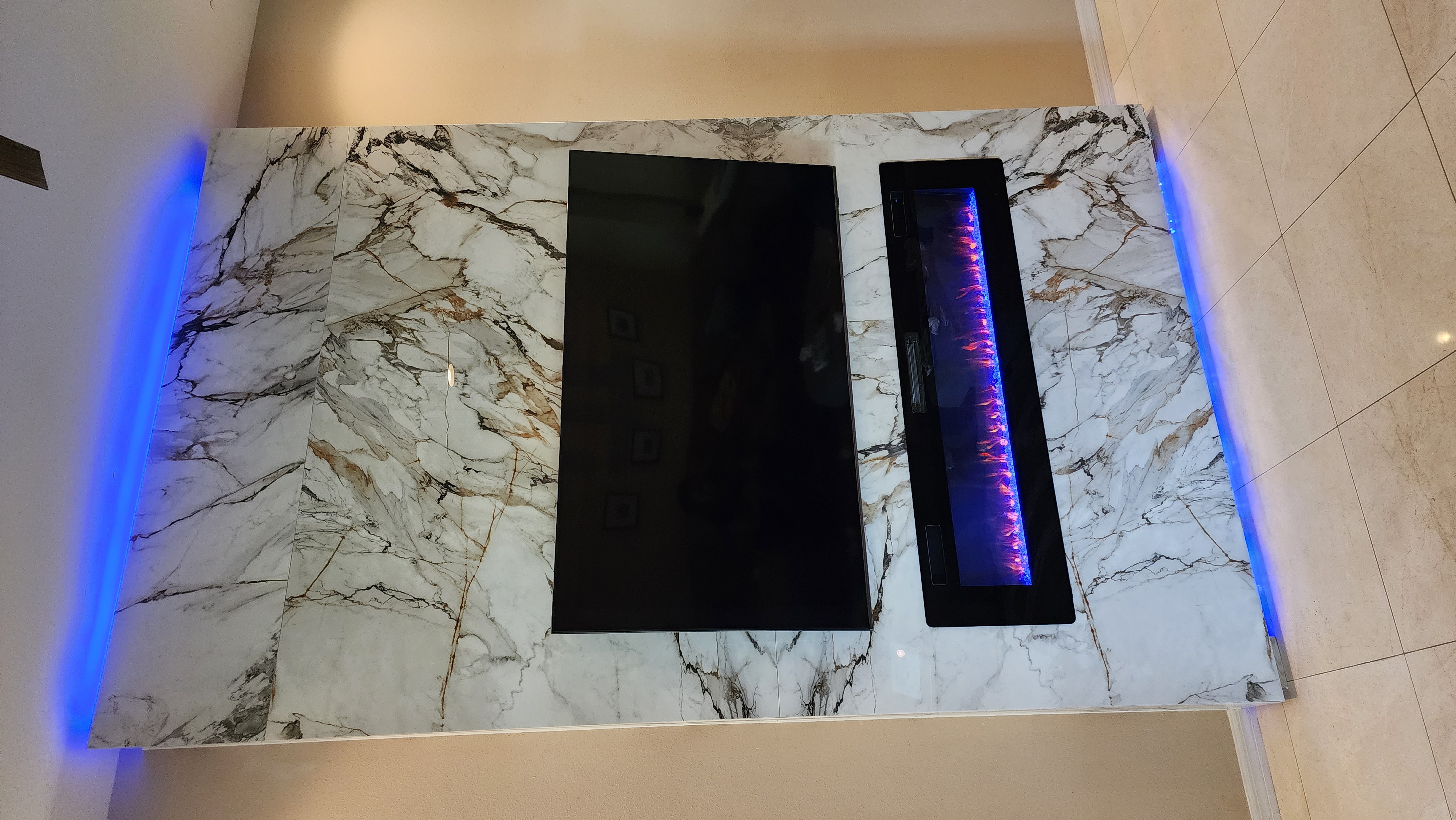 Entertainment Station with Fireplace - Gauged Porcelain Panel tile project in Riverview, FL