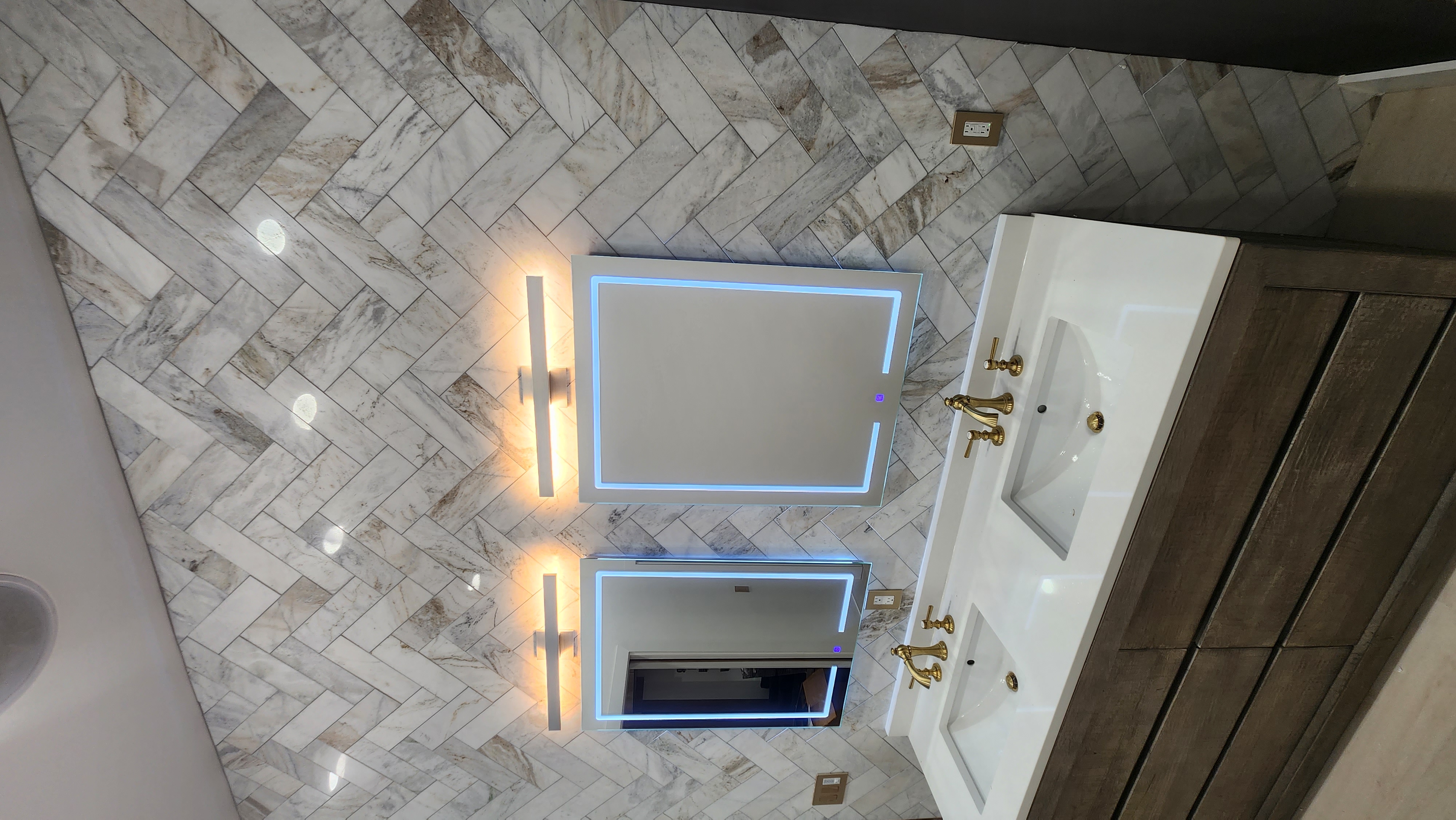 Herringbone Marble Backsplash - Backsplash tile project in Tampa, FL