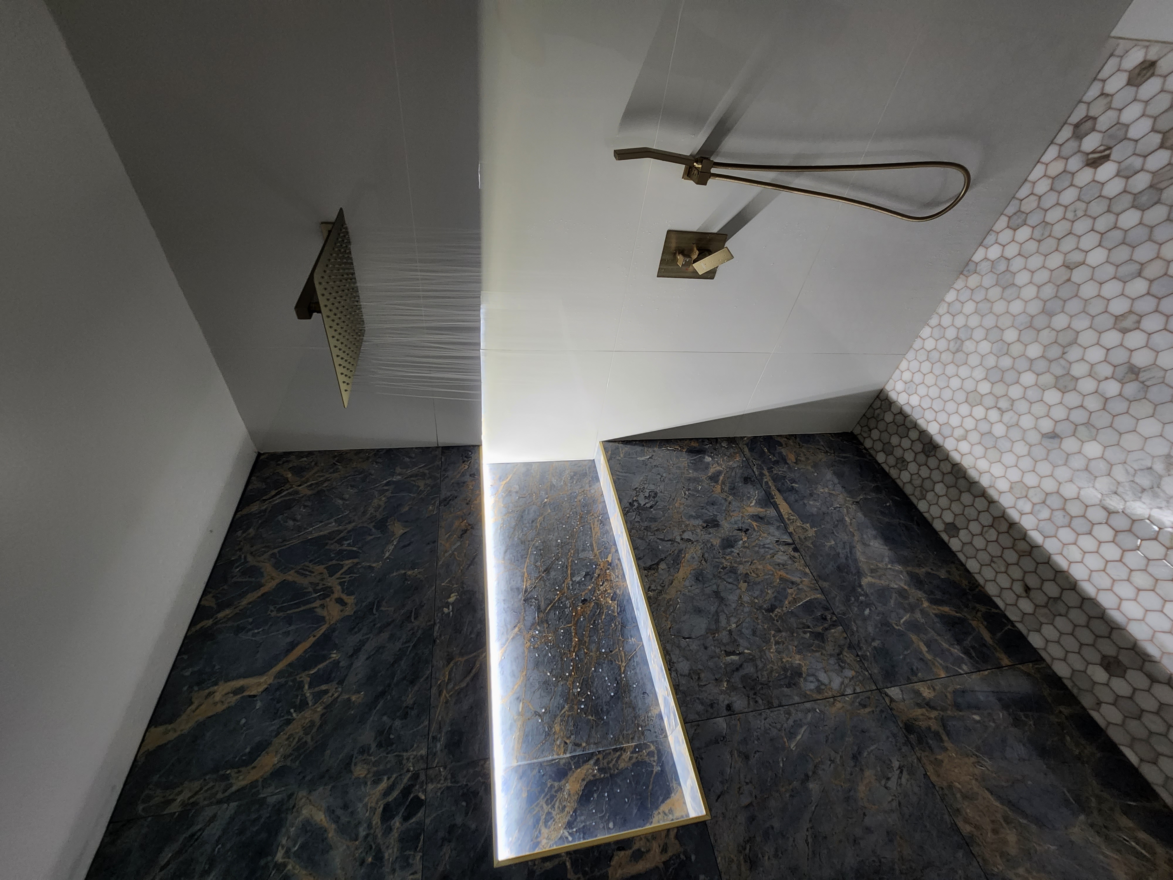 Modern Marble Shower - Bathroom tile project in Sun City Center, FL